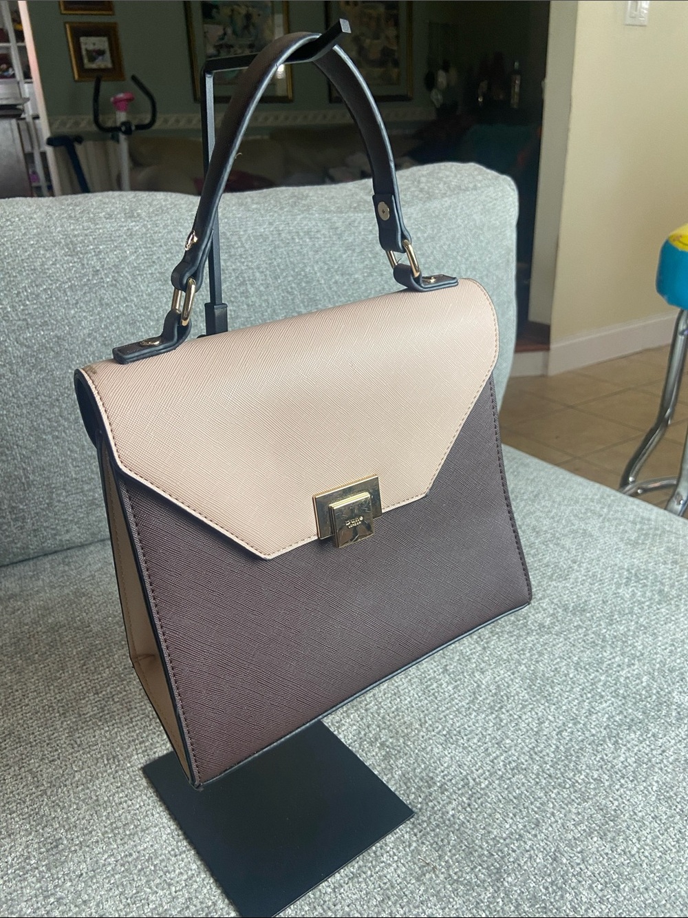 Two-Tone Top-Handle Dune  London Satchel Bag in Blush and Taupe